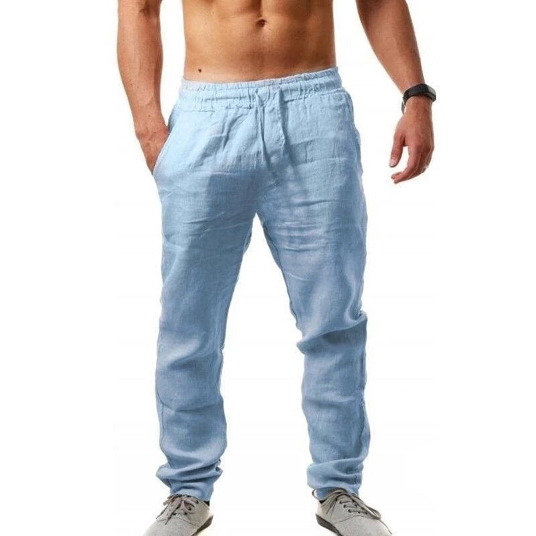 Heren Linnen Broek – Lichtgewicht Casual Broek met Trekkoord-Herenkleding – Broeken – Linnen broeken-Myna Mode-Hemelblauw-S-Myna Mode