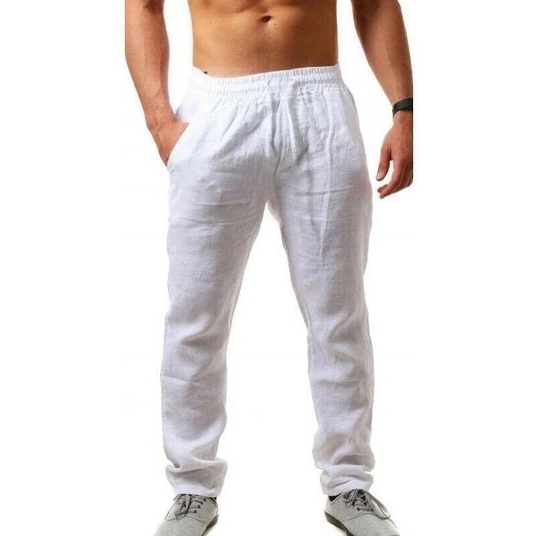 Heren Linnen Broek – Lichtgewicht Casual Broek met Trekkoord-Herenkleding – Broeken – Linnen broeken-Myna Mode-Wit-S-Myna Mode