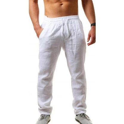 Heren Linnen Broek – Lichtgewicht Casual Broek met Trekkoord-Herenkleding – Broeken – Linnen broeken-Myna Mode-Wit-S-Myna Mode