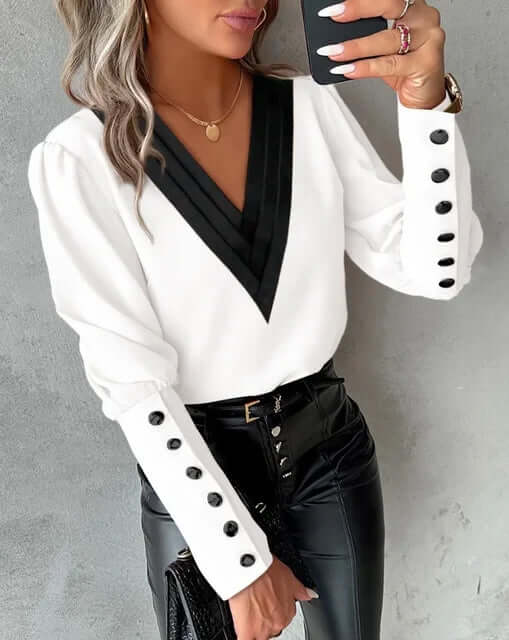 Elegant women's blouse with V-neck and long sleeves