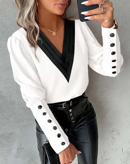 Elegant women's blouse with V-neck and long sleeves