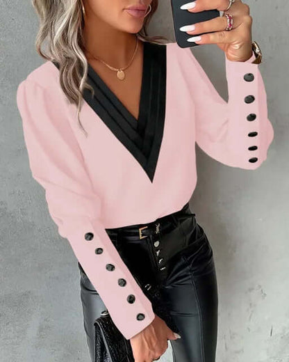 Elegant women's blouse with V-neck and long sleeves