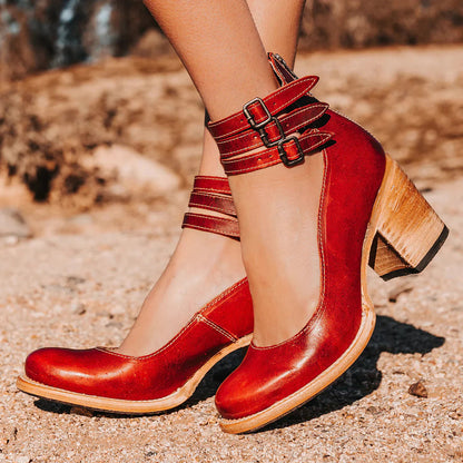 Neda – Stijlvolle Pumps Met Enkelbandje Voor Dames-Dames Pumps, Pumps Met Enkelbandje, Hoge Hakken, Elegante Schoenen, Damesschoenen-Myna Mode-Rood-UK 3 / US 5-Myna Mode