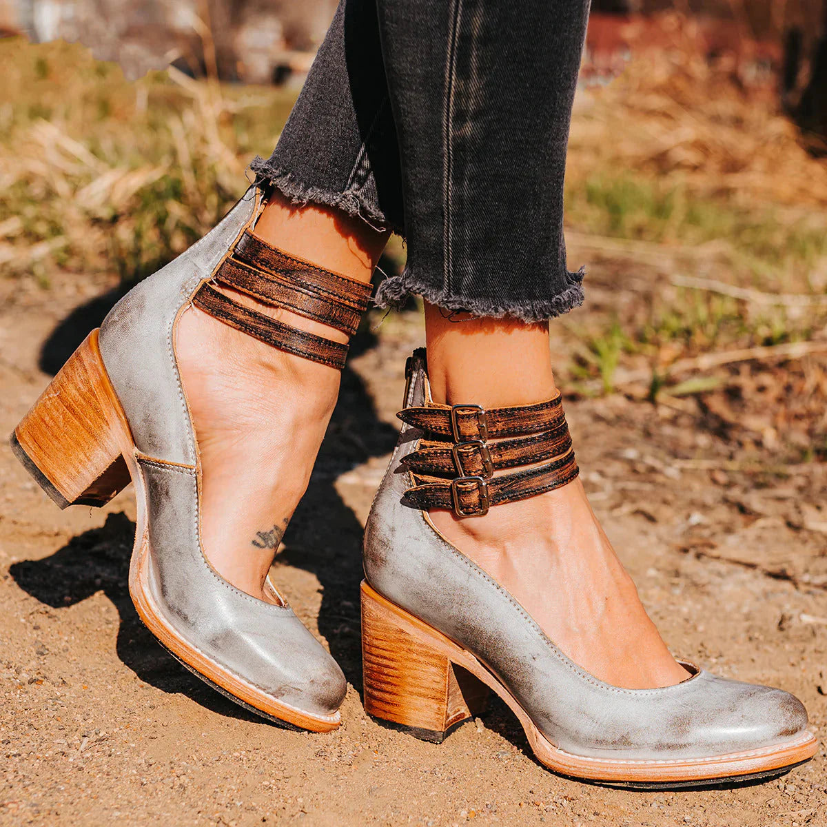 Neda – Stijlvolle Pumps Met Enkelbandje Voor Dames-Dames Pumps, Pumps Met Enkelbandje, Hoge Hakken, Elegante Schoenen, Damesschoenen-Myna Mode-Grijs-UK 3 / US 5-Myna Mode