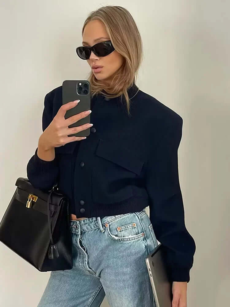 Dames Bomberjack met Zakken – Effen Kleur en Streetwear Stijl