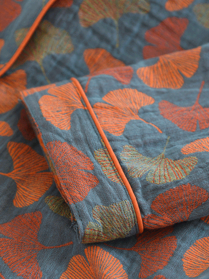 2-teiliges Damenpyjama – Crêpe-Set mit Blumenmuster & langen Ärmeln