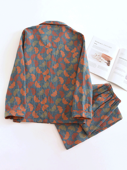 2-teiliges Damenpyjama – Crêpe-Set mit Blumenmuster & langen Ärmeln