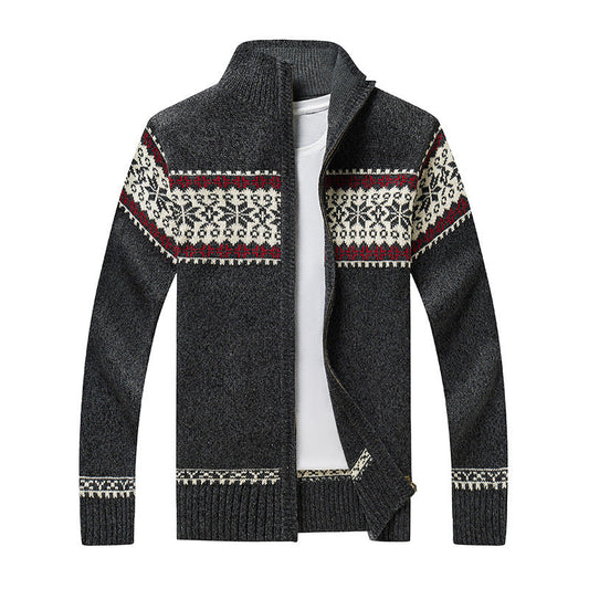 Heren Gebreide Vest met Sherpa Voering en Jacquard Patroon – Ritssluiting