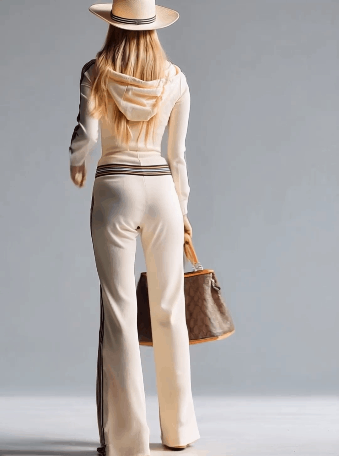 Ladies Knitted One-Piece Suit with Hood and Zipper – Offwhite