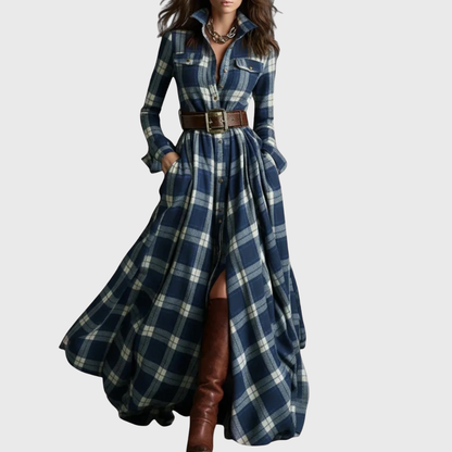 Dames Maxi Jurk | Geruit & Tailleband