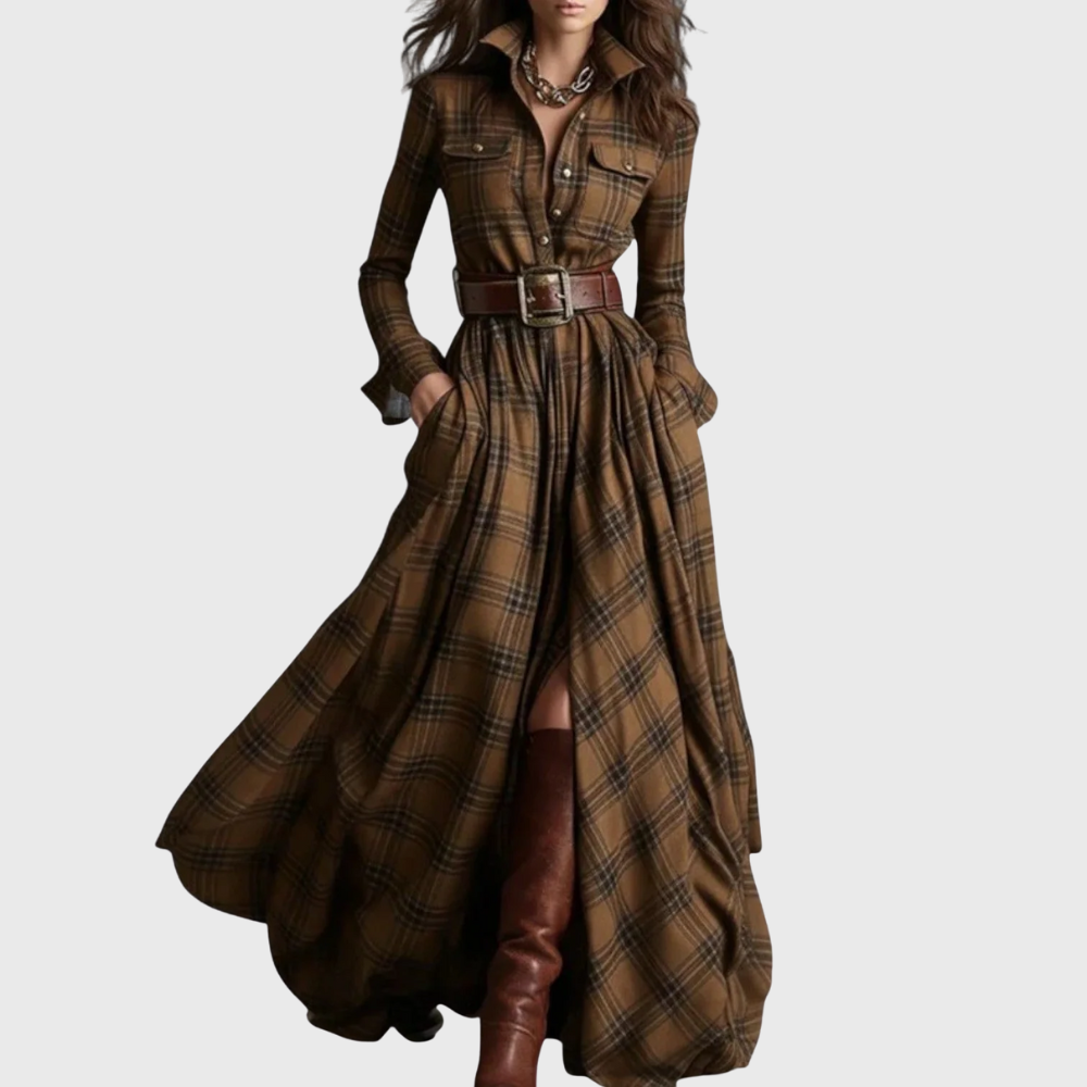 Dames Maxi Jurk | Geruit & Tailleband