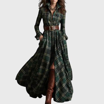 Dames Maxi Jurk | Geruit & Tailleband