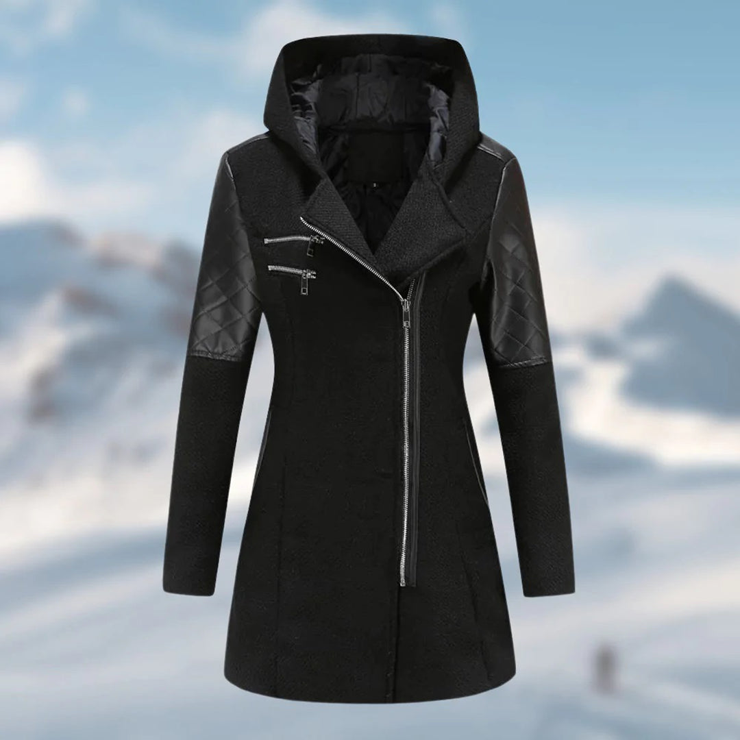 Women's Jacket with Asymmetric Zipper and Hood
