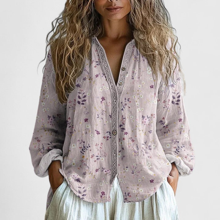 Lunara | Bohemian Blouse met Libelle Print voor Dames-Dameskleding > Tops & Blouses > Bohemian Blouses-Myna Mode-Roze-S-Myna Mode