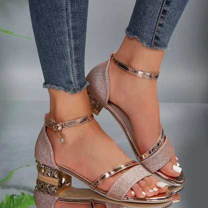 Dames Sandalen | Blokhak & Enkelband | Elegante Comfort Hak Sandalen-Kleding – Dames – Schoenen – Sandalen met hak-Myna Mode-Zwart-4-Myna Mode