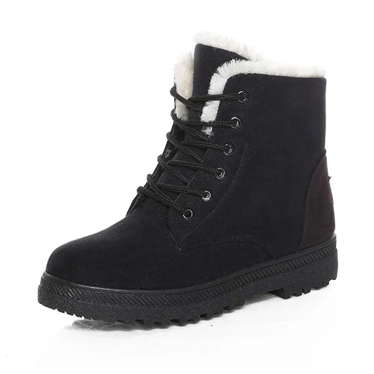 Fleece-lined Women's Winter Boots – Warm Ankle Boots with Lace-up Closure