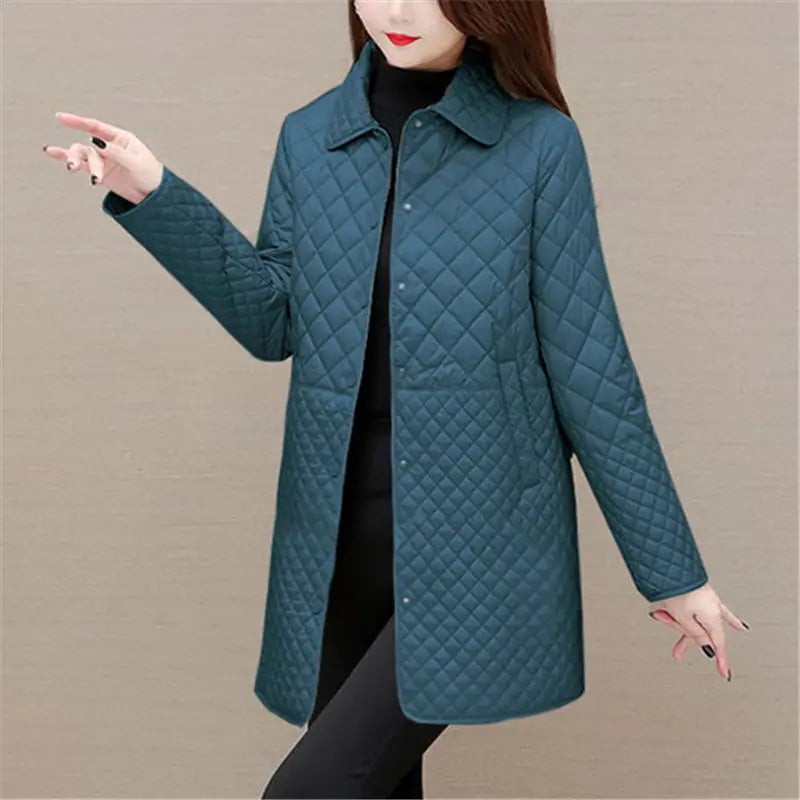 Women's Quilted Checkered Coat – Warm Autumn/Winter Coat with Classic Design