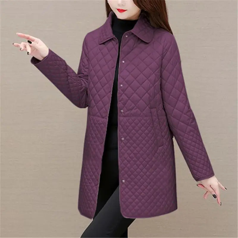 Women's Quilted Checkered Coat – Warm Autumn/Winter Coat with Classic Design