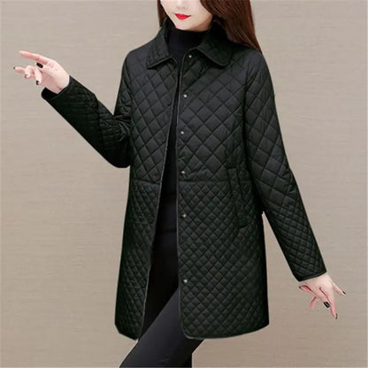 Women's Quilted Checkered Coat – Warm Autumn/Winter Coat with Classic Design