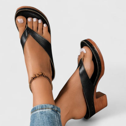 Dames Sandalen met Blokhak en Kruisband – Comfortabele Elegante Zomerschoenen-Schoenen – Dames – Sandalen – Sandalen met Blokhak-Myna Mode-Zwart-US 5 - UK 3-Myna Mode