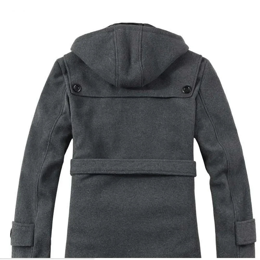 Men's Trenchcoat with Hood – Wool Blend, Faux Fur Lined, Single-Breasted Design