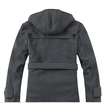 Men's Trenchcoat with Hood – Wool Blend, Faux Fur Lined, Single-Breasted Design