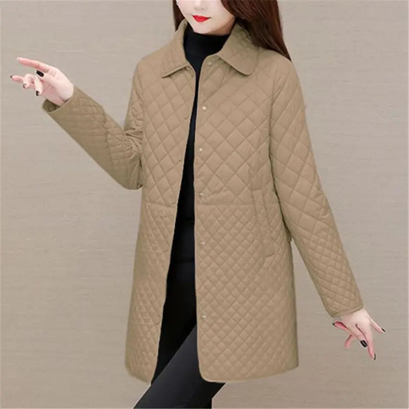 Women's Quilted Checkered Coat – Warm Autumn/Winter Coat with Classic Design