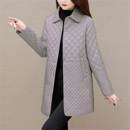 Women's Quilted Checkered Coat – Warm Autumn/Winter Coat with Classic Design