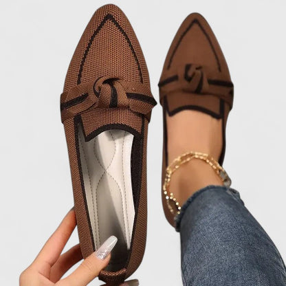Dames Instappers | Geweven Design & Puntneus | Comfortabele Elegante Schoen-Kleding – Dames – Schoenen – Instappers-Myna Mode-Kaki-US 5 - UK 3-Myna Mode