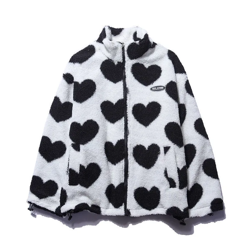 Women's Jacket with Heart Print – Stylish & Warm for Autumn/Winter