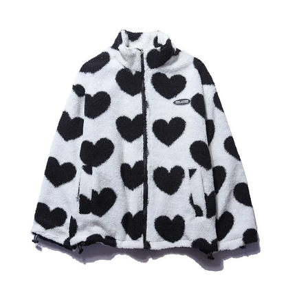 Women's Jacket with Heart Print – Stylish & Warm for Autumn/Winter