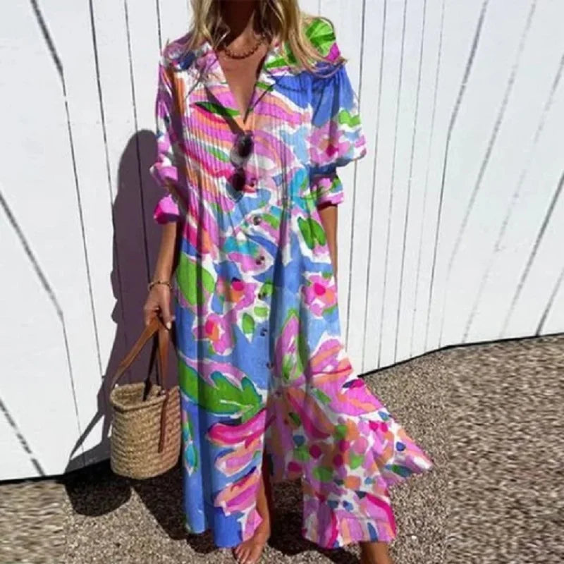 Boho Maxi Jurk Dames | Kleurrijke Print