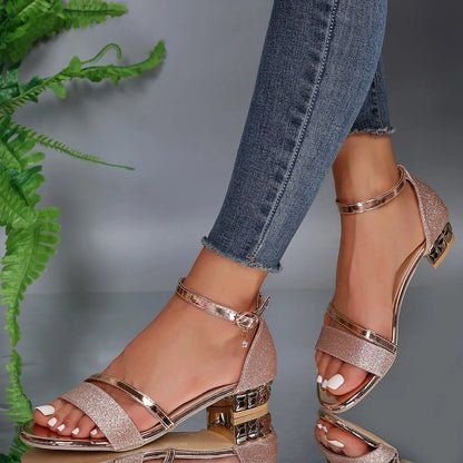Dames Sandalen | Blokhak & Enkelband | Elegante Comfort Hak Sandalen-Kleding – Dames – Schoenen – Sandalen met hak-Myna Mode-Zwart-4-Myna Mode