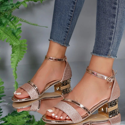 Dames Sandalen | Blokhak & Enkelband | Elegante Comfort Hak Sandalen-Kleding – Dames – Schoenen – Sandalen met hak-Myna Mode-Zwart-4-Myna Mode