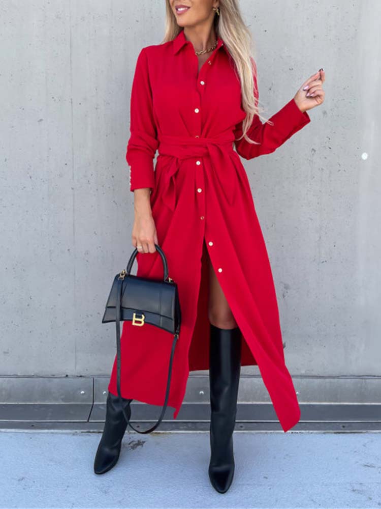 Damen Hemdblusenkleid mit langen Ärmeln