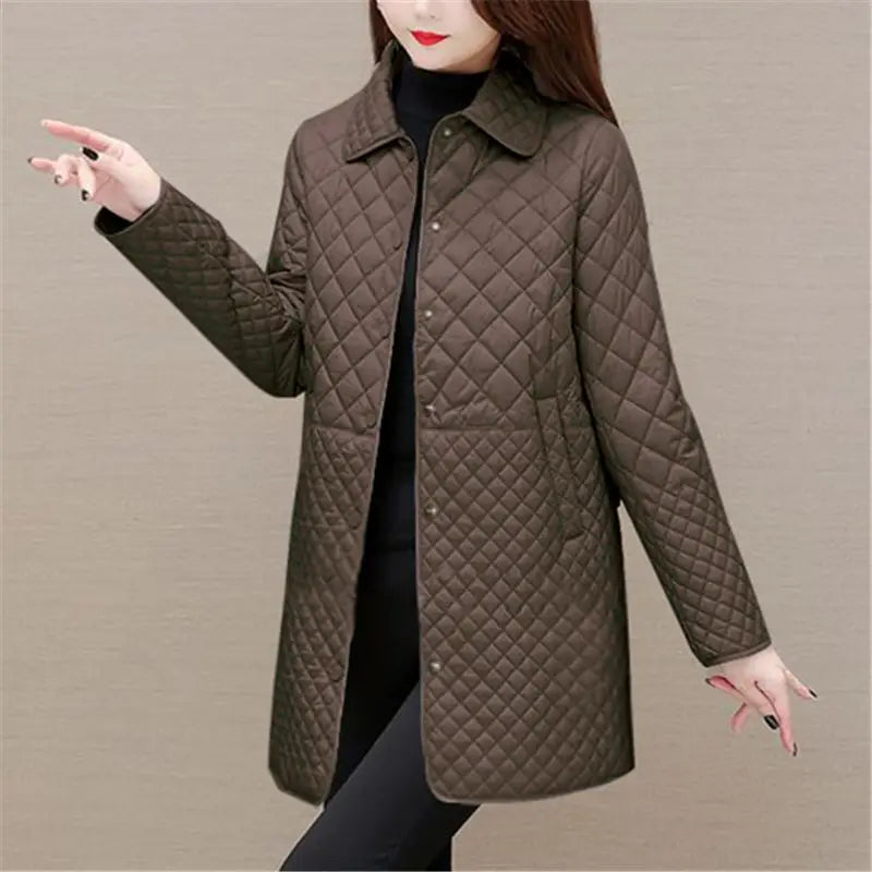 Women's Quilted Checkered Coat – Warm Autumn/Winter Coat with Classic Design