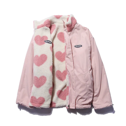 Women's Jacket with Heart Print – Stylish & Warm for Autumn/Winter