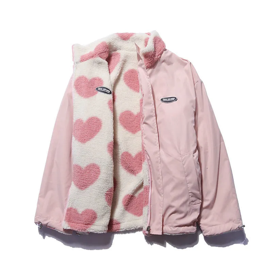 Women's Jacket with Heart Print – Stylish & Warm for Autumn/Winter