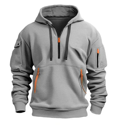 Sporty Men's Hoodie with Half Zipper – Comfortable & Functional