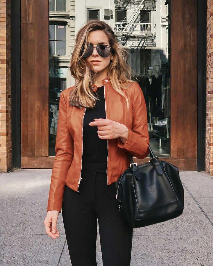 Women's Slim-Fit Leather Jacket - Modern and Stylish