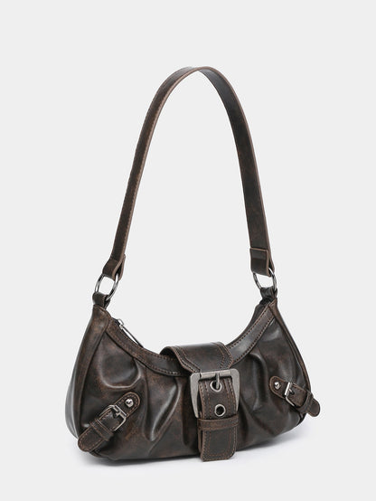 Hobo Bag van Vintage Kunstleer – Met Gesp en Verstelbare Schouderriem