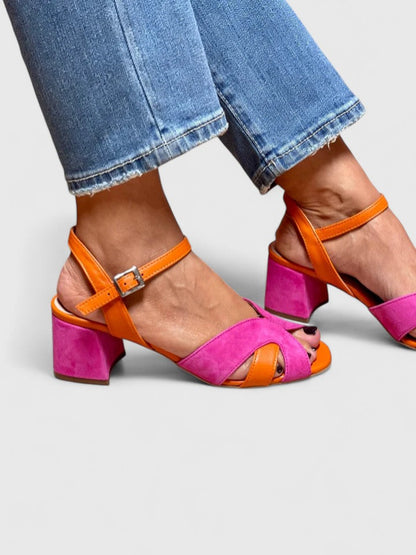 Dames Hak Sandalen met Kruisband en Enkelband – Kleurrijke Retro Zomerhakken-Dames Schoenen > Hak Sandalen > Blokhak Sandalen-Myna Mode-Roze-US 5 - UK 3-Myna Mode