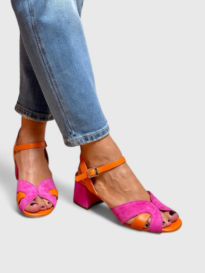 Dames Hak Sandalen met Kruisband en Enkelband – Kleurrijke Retro Zomerhakken-Dames Schoenen > Hak Sandalen > Blokhak Sandalen-Myna Mode-Roze-US 5 - UK 3-Myna Mode