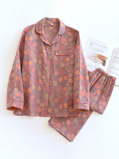 2-teiliges Damenpyjama – Crêpe-Set mit Blumenmuster & langen Ärmeln