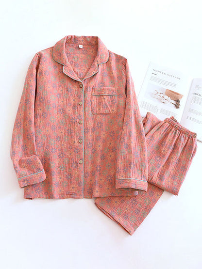 2-teiliges Damenpyjama – Crêpe-Set mit Blumenmuster & langen Ärmeln