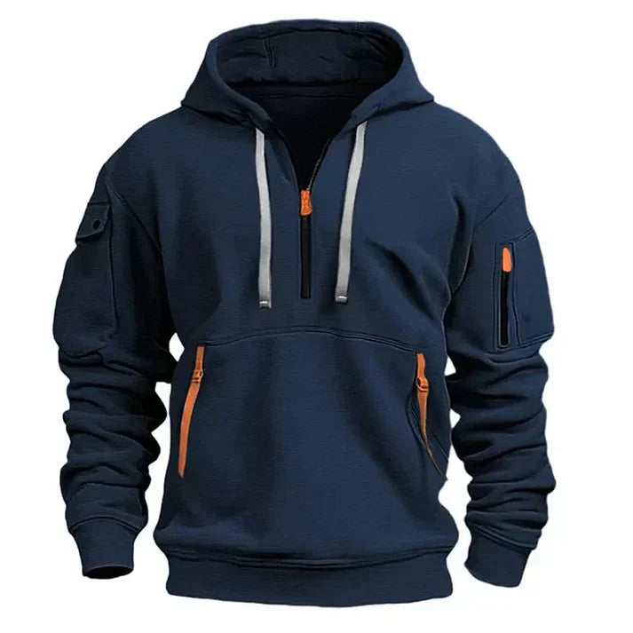 Sporty Men's Hoodie with Half Zipper – Comfortable & Functional