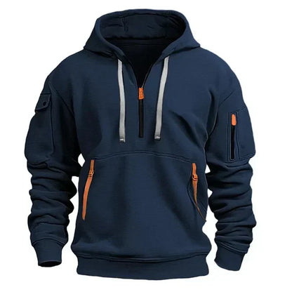 Sporty Men's Hoodie with Half Zipper – Comfortable & Functional