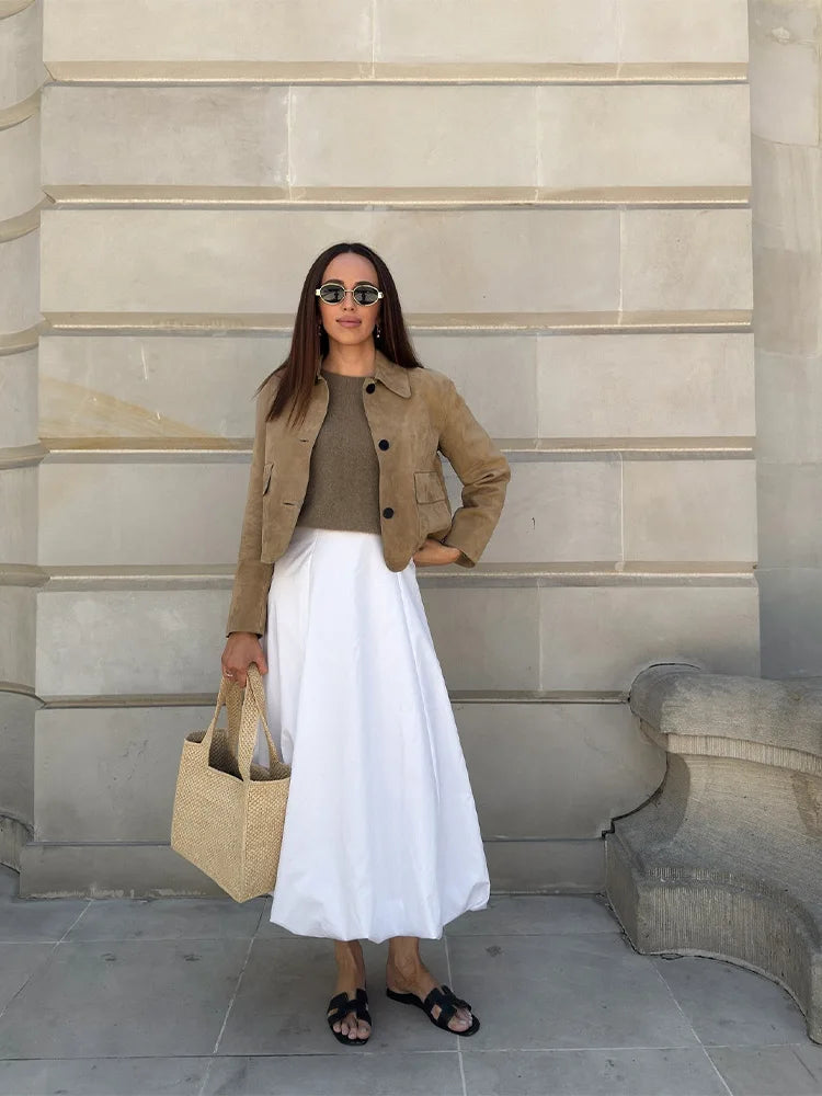 Dames Suède Jas – Korte Stijl met Knopen en Tailored Pasvorm