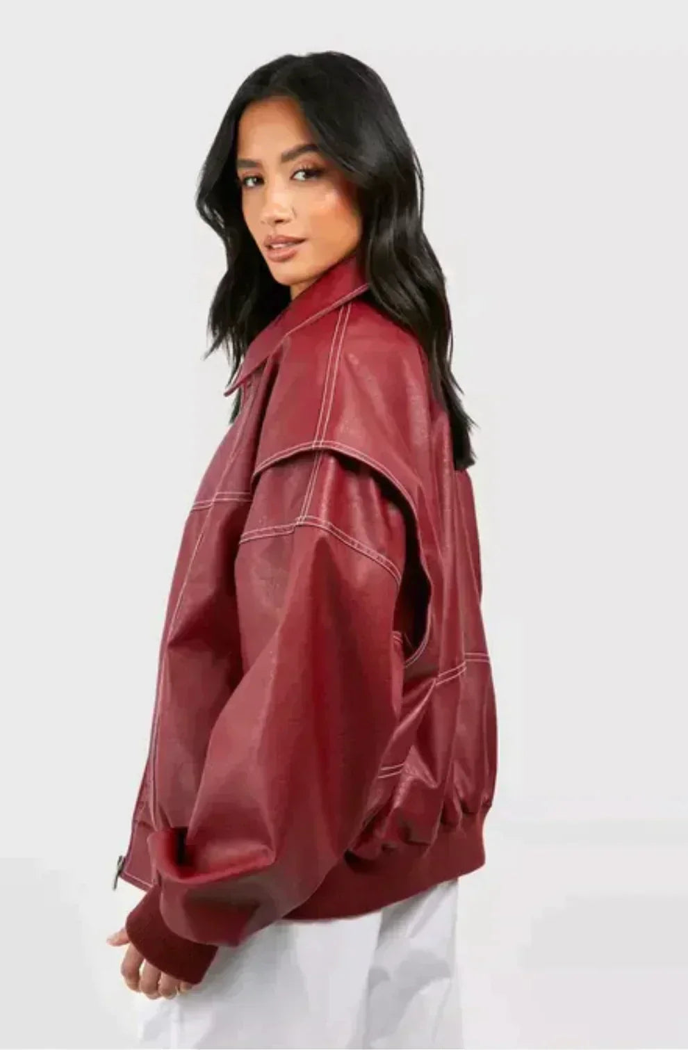 Dames Oversized Leren Jas Rood – Trendy & Stoer