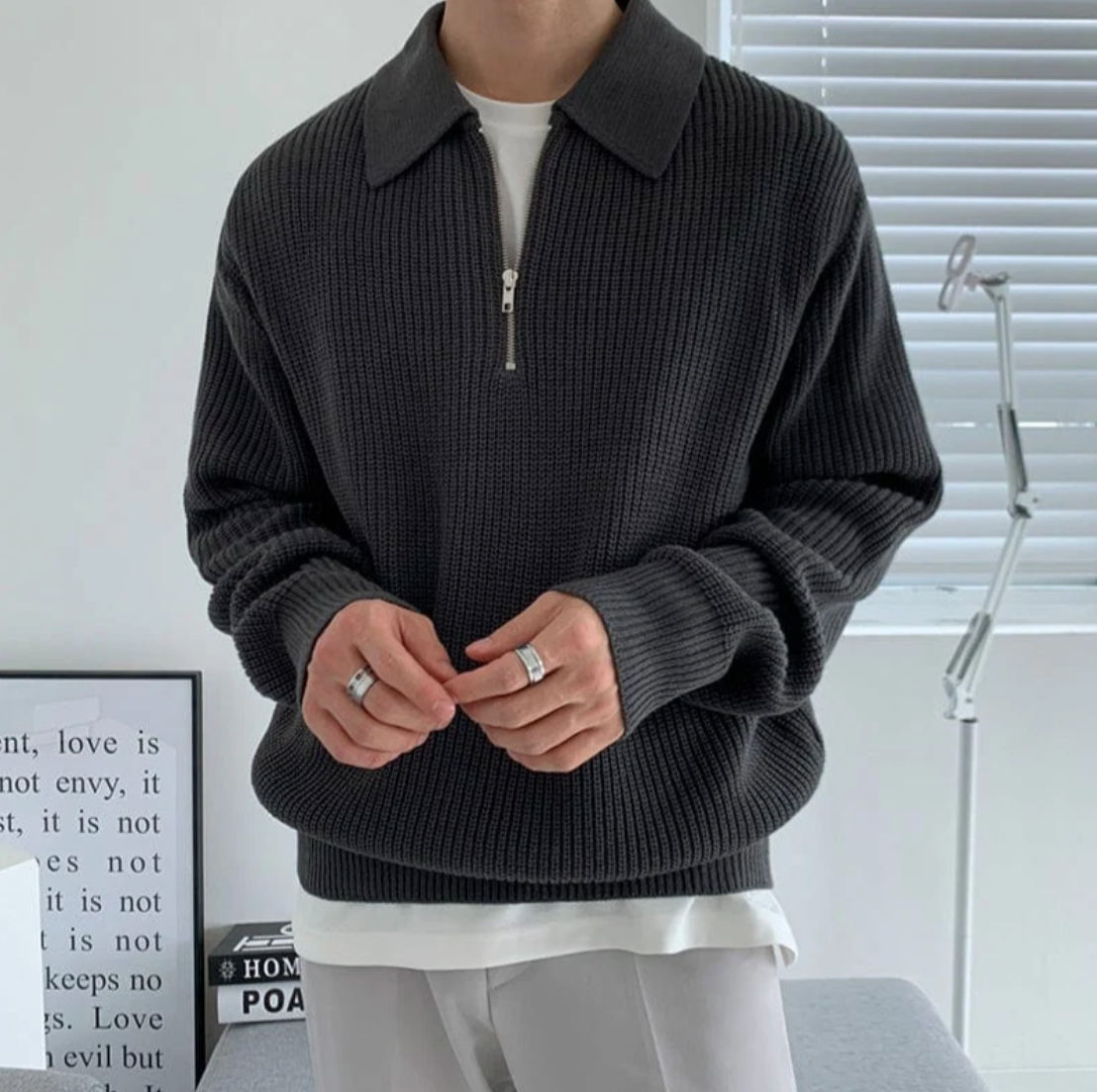 Men's Sweater with Quarter Zip – Classic Design and Comfortable Fit